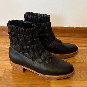 Beklina Aya Black Leather Gathered Ankle Boot 8.5